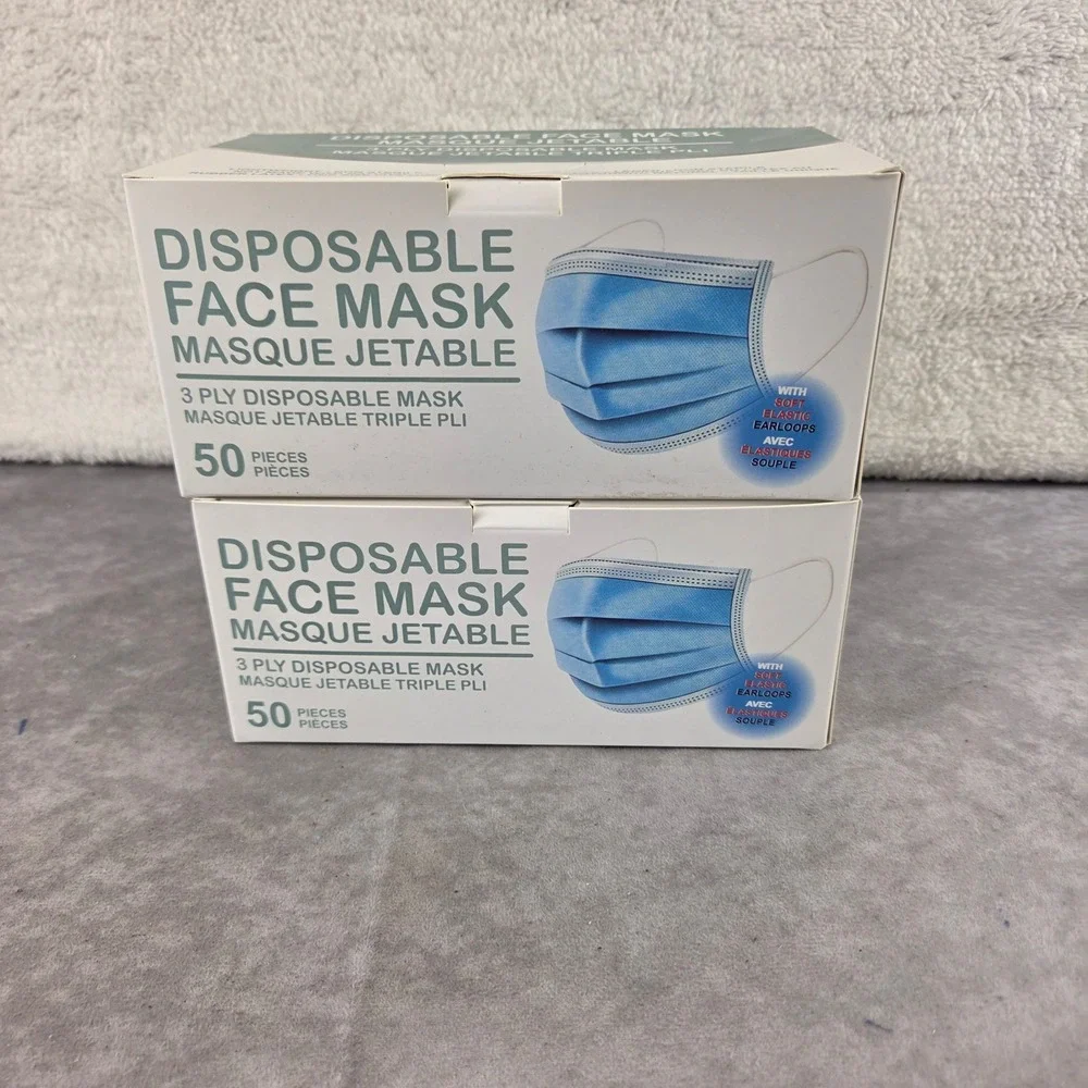 2 Pack Disposable Face Mask 3 Ply Blue 50 Count Each FM-01 Total 100 Masks